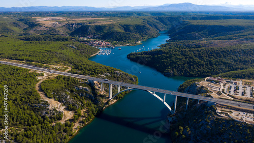 Aerial View of Bridge Over River Krka  Skradin  Croatia