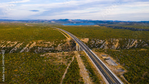 Aerial View over Highway and Gaspipeline, Prokljan, Croatia