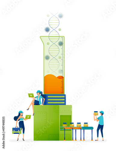 Vector illustration of viral dna processing plant for the manufacture of antivirals. Manufacturing technology for vaccine production. Can be used for landing page, web, website, banner, business, apps