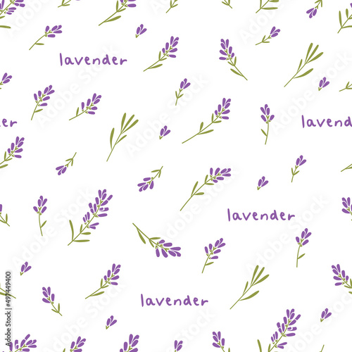 Seamless decorative elegant pattern with brushes of lavender flowers. Vintage style print for textile, wallpaper, covers, surface. White background. Vector.