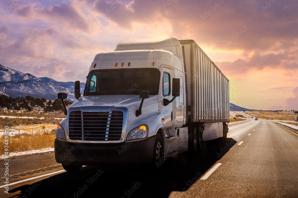 Semi Trucks on the Nevada Highway, USA. Trucking in Utah , USA 