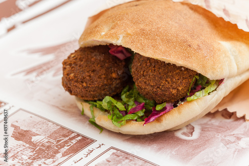 Falafel in pita bread with salad