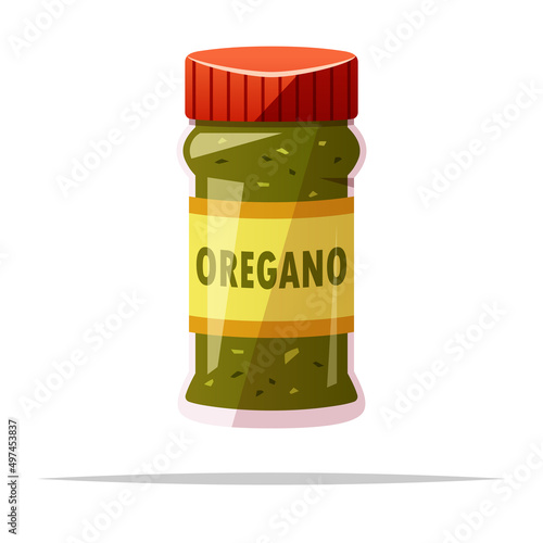 Bottle of oregano vector isolated illustration