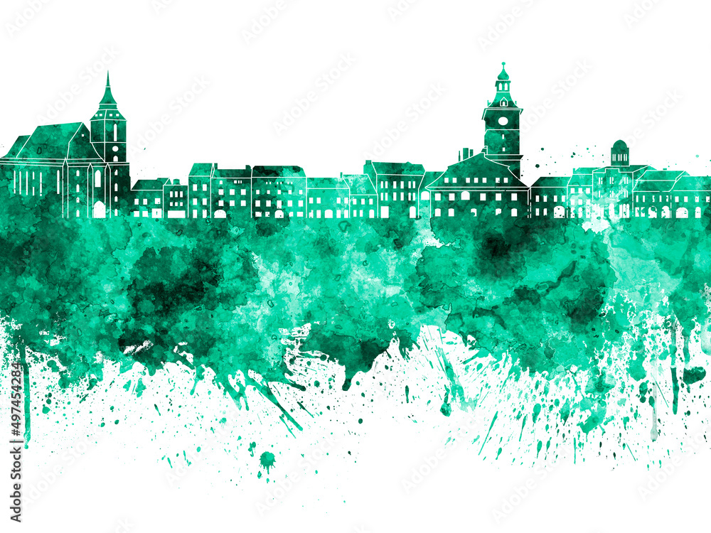 Obraz premium Brasov skyline in green watercolor on white background