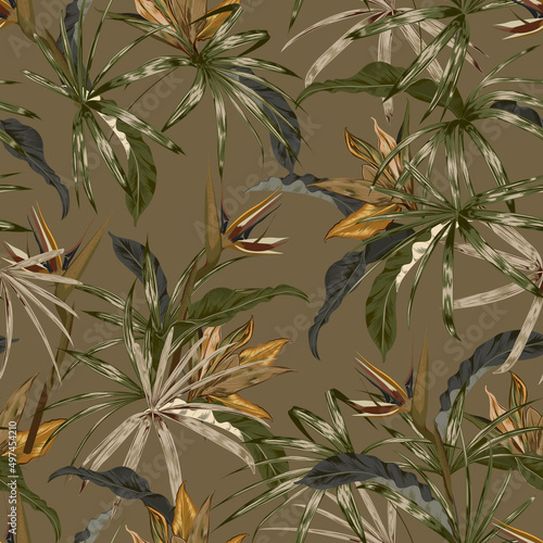 Beautiful Vintage Tropical jungle foliage seamless pattern Vector Illustarion ,Design for fashion , fabric, textile, wallpaper, cover, web , wrapping