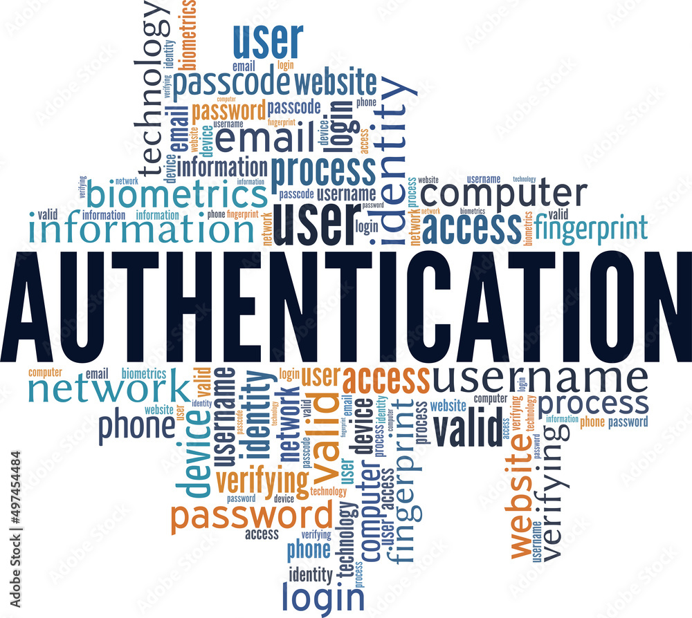 Authentication conceptual vector illustration word cloud isolated on white background.