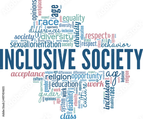Inclusive Society conceptual vector illustration word cloud isolated on white background.