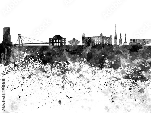 Photography Bratislava skyline in watercolor on white background