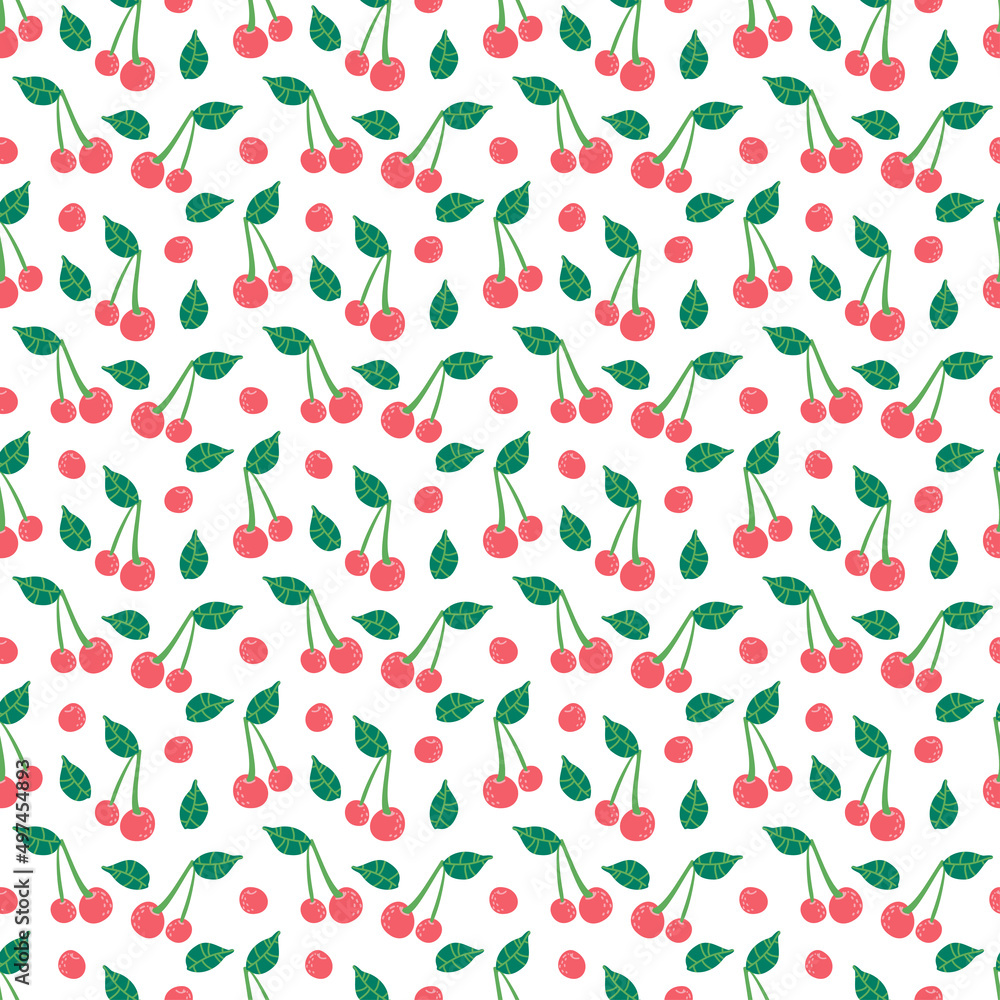 Cherry seamless vector pattern repeating background with summer fruit, berry use for fabric gift wrap packaging. Berries fruit summer background Cherry seamless vector pattern repeating background with summer fruit, berry use for fabric gift wrap packaging. Berries fruit summer background