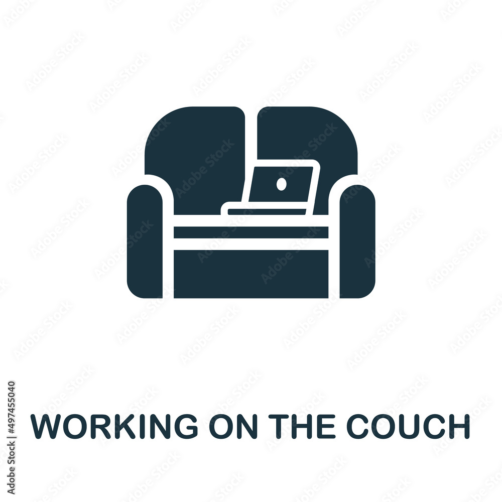 Working On The Couch icon. Monochrome simple Working On The Couch icon for templates, web design and infographics Working On The Couch icon. Monochrome simple Working On The Couch icon for templates, web design and infographics