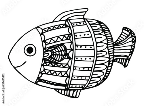 Cute coloring page for kids with fish