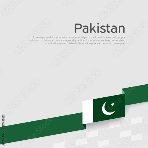 Pakistan flag background. Ribbon colors flag of pakistan on white background. National poster. Vector flat design. State patriotic cover, flyer