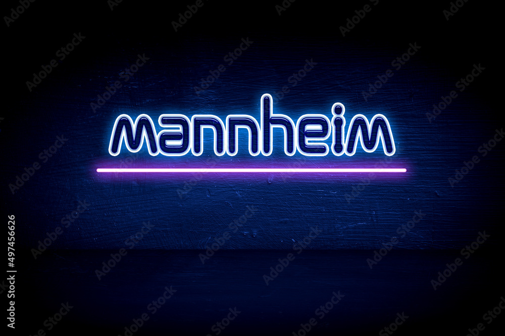 Mannheim - blue neon announcement signboard Mannheim - blue neon announcement signboard
