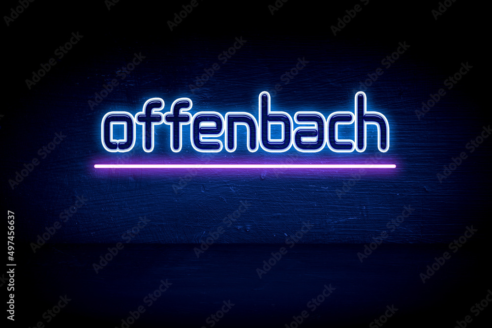 Offenbach - blue neon announcement signboard