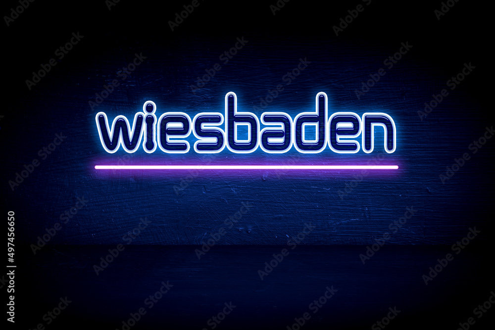 Wiesbaden - blue neon announcement signboard