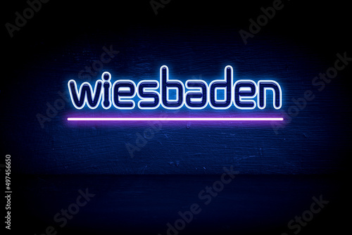 Wiesbaden - blue neon announcement signboard