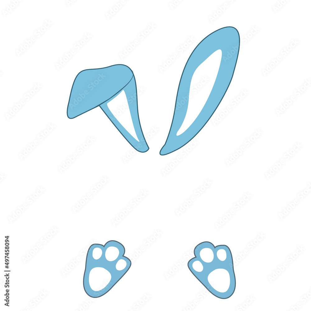illustration of the ears and paws of a bunny on a white background with a place for the background.Easter theme for printing on paper, dishes, textiles, clothes. illustration of the ears and paws of a bunny on a white background with a place for the background.Easter theme for printing on paper, dishes, textiles, clothes.