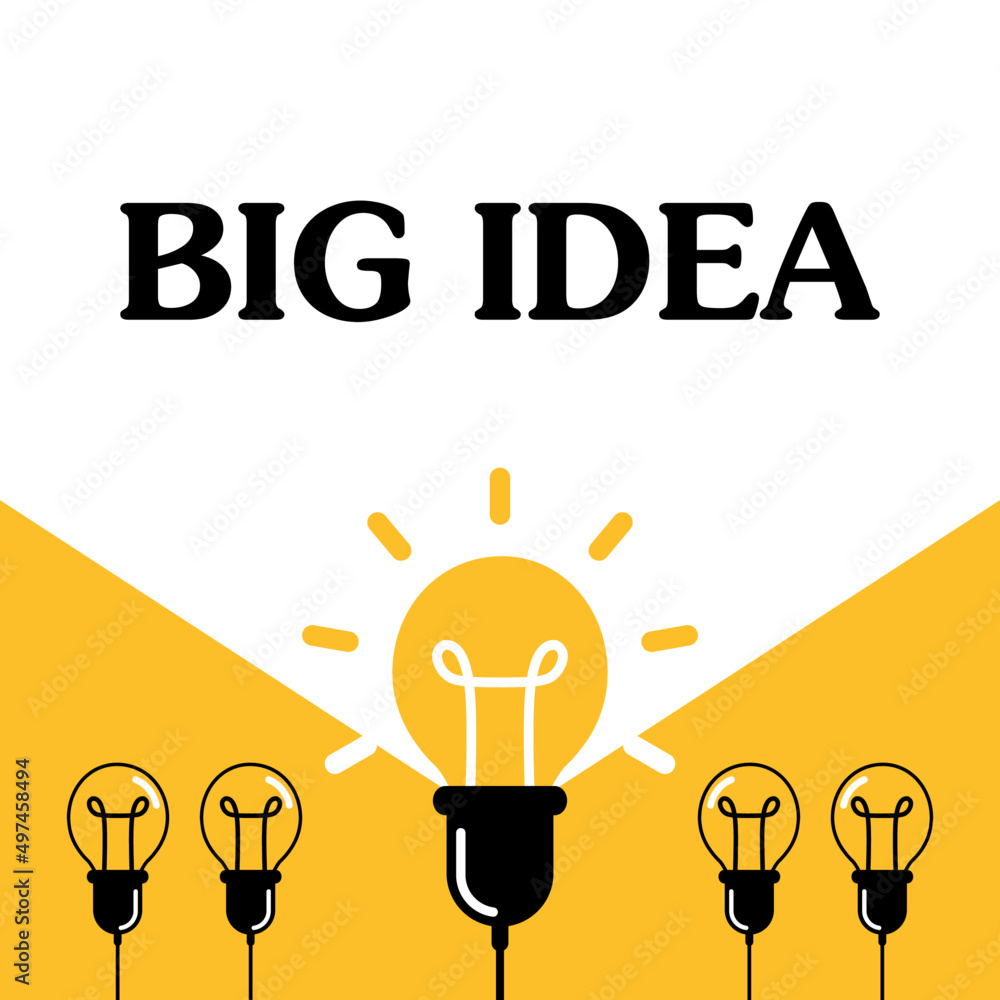 Light bulb on yellow background. Think big motivational creative idea ...