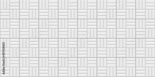 Tile subway. Seamless brick wall. Metro background. White ceramic texture. Cement print. Vintage rectangle brickwall. Architectural faience pattern. Old stone floor surface. Vector illustration