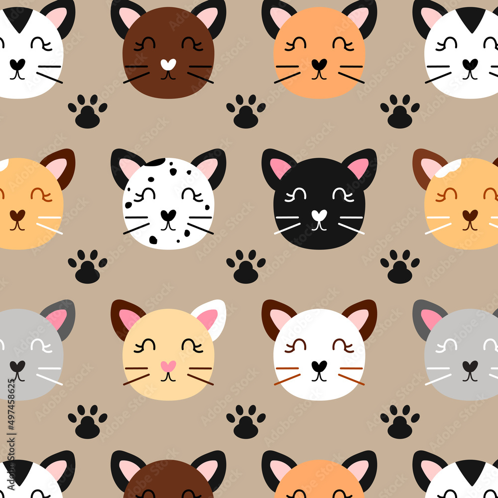 Cute seamless pattern with cats