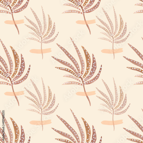 Seamless watercolor pattern of autumn branches with leaves