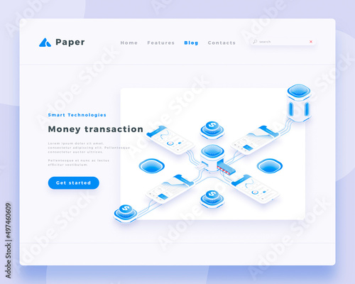 Money transaction concept landing page header template.