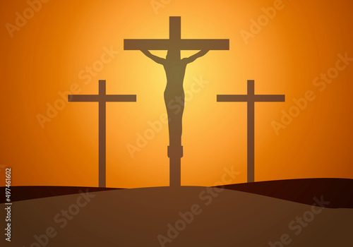 Tres cruces en el atardecer por semana santa. 