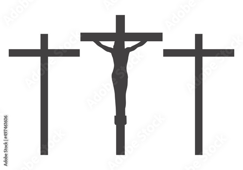 Tres cruces en fondo blanco.
