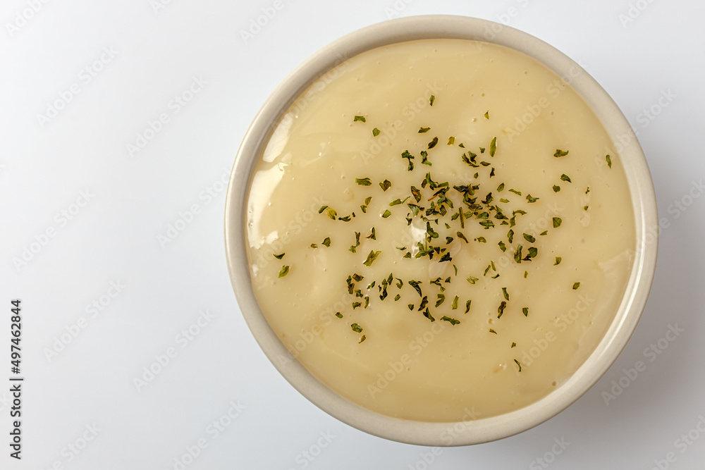 Garlic dipping sauce on white background Garlic dipping sauce on white background