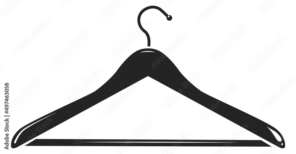 Wooden hanger icon. Clothes store black logo Wooden hanger icon. Clothes store black logo