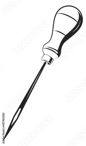 Awl icon. Wooden handle tool with long needle