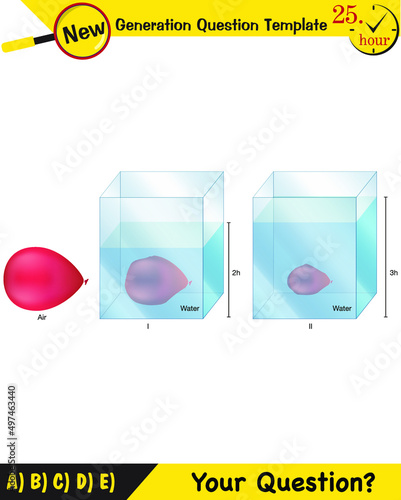 Physics, pressure of liquids, buoyant forces of liquids, next generation question template, dumb physics figures, exam question, eps