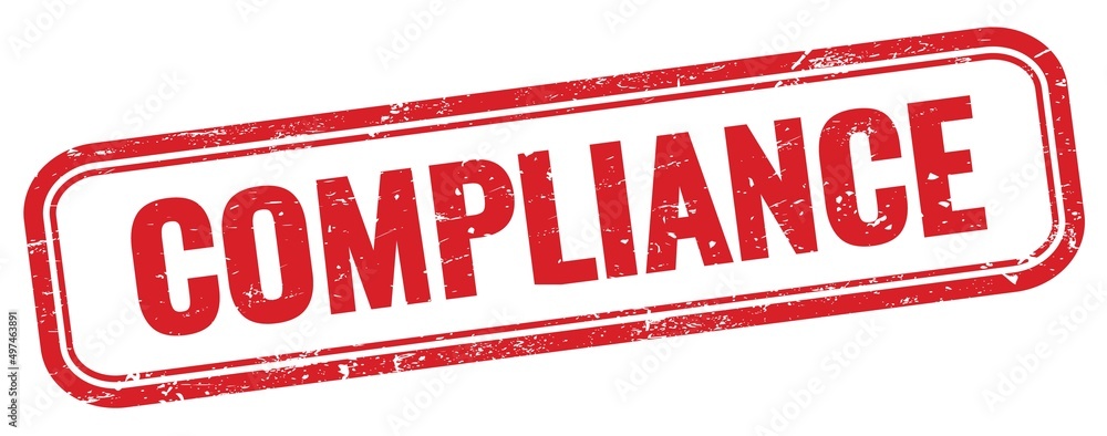 COMPLIANCE text on red grungy stamp. COMPLIANCE text on red grungy stamp.