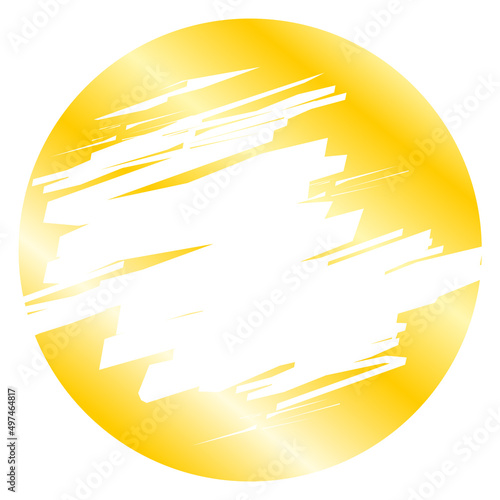 Round golden label with scratch effect. Erased layer