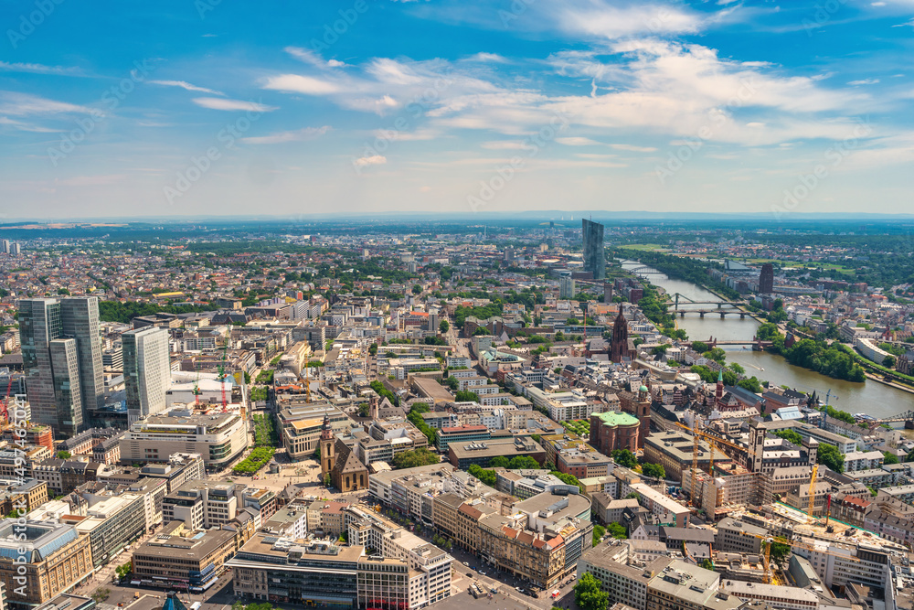 Obraz premium Frankfurt Germany, high angle view city skyline and Main River