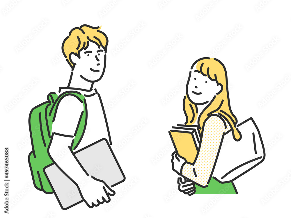 勉強する大学生の男女のイメージイラスト素材