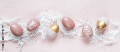 Happy easter.Easter poster with colorful easter sweet eggs and yellow car.Spring easter holiday banner with copy space.
