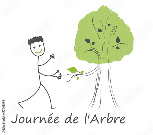 Journée de l'arbre, humain et arbre se serrant la main