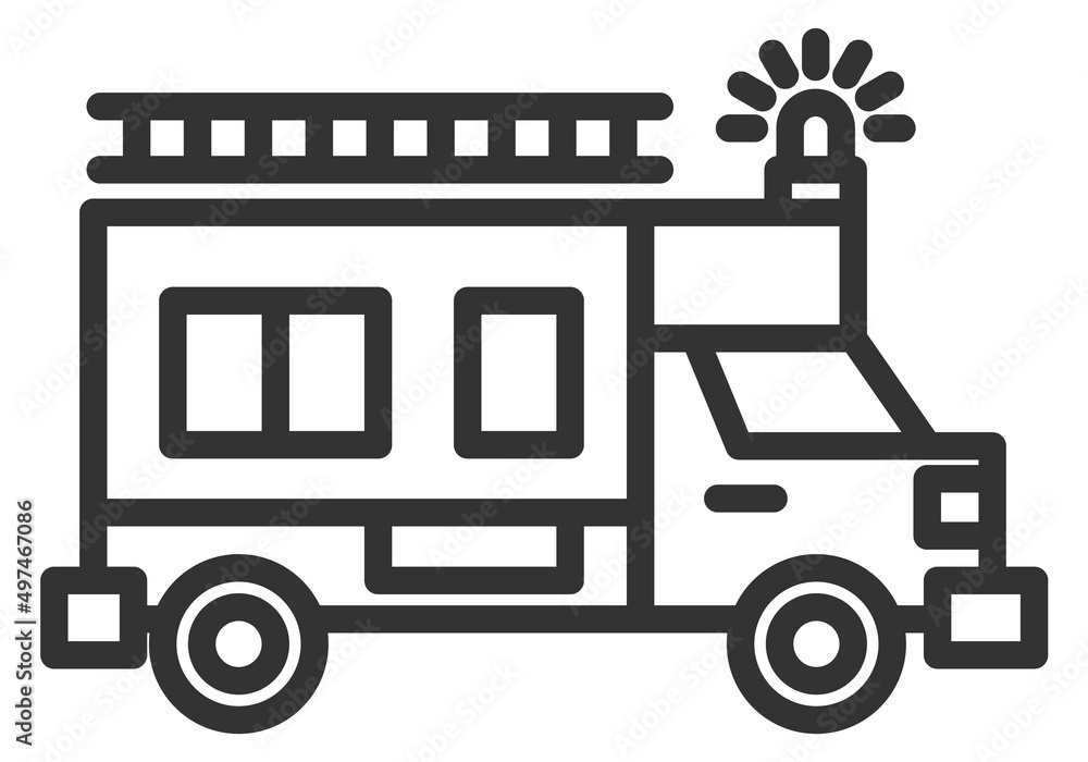 Fire truck line icon. Firefighter car with siren