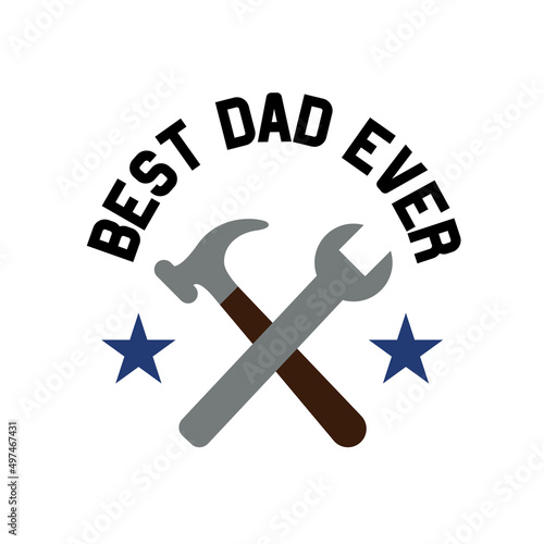 Best dad ever master text fishing rod sign retro style. Vector illustration flat style medal emblem award simple logo