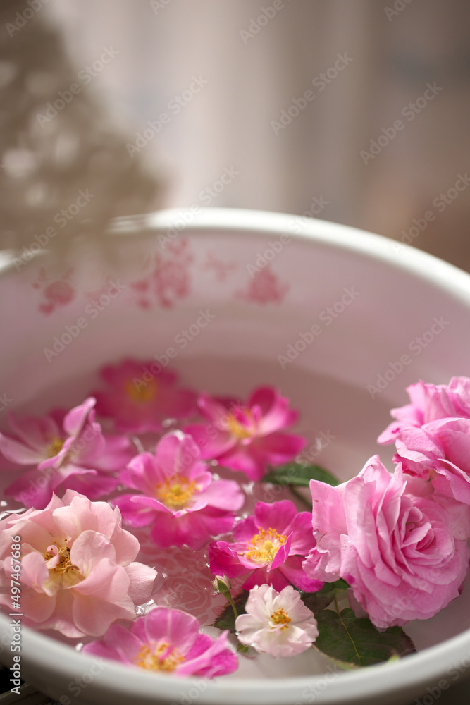 ピンクの薔薇のホーローのローズバス ピンクの薔薇のホーローのローズバス