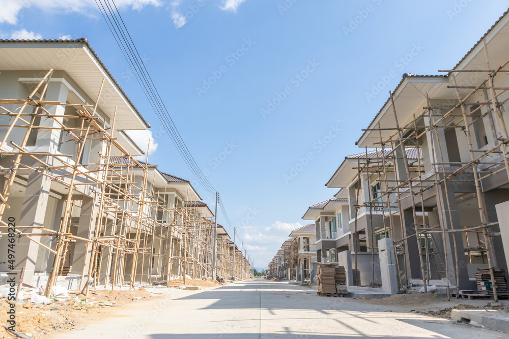 construction residential new house in progress at building site housing estate development construction residential new house in progress at building site housing estate development