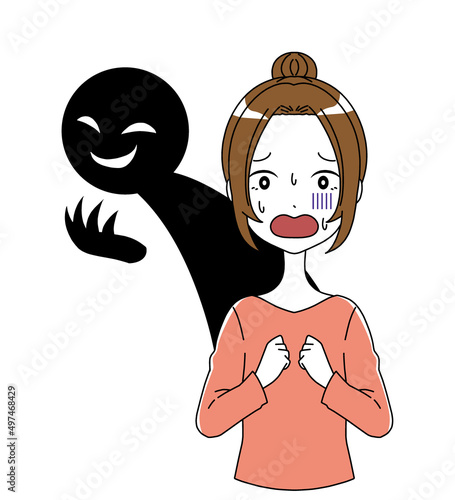 女性と黒い人影の危険なイメージのイラスト