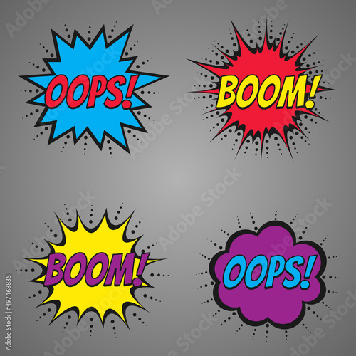 Collection of nine multicolored comic sound Effects