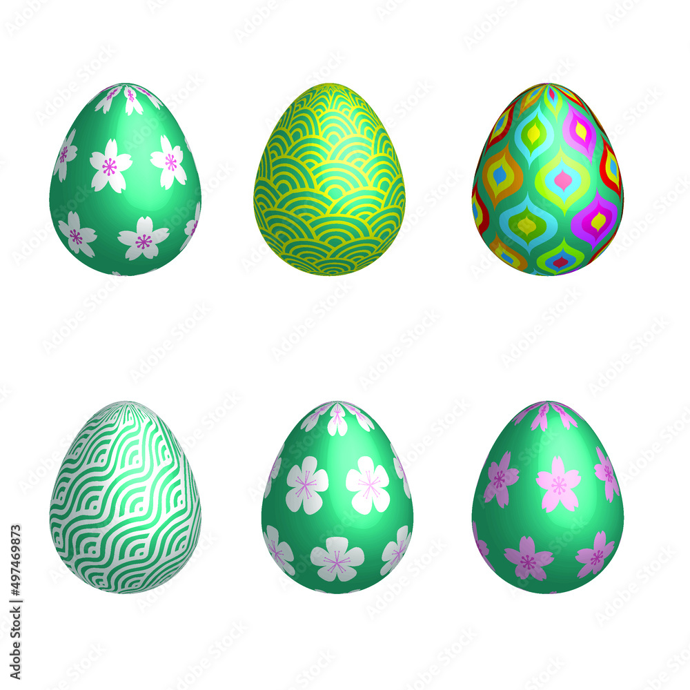 Happy Easter Day. 3D Easter eggs. Colorful Easter eggs on white background.