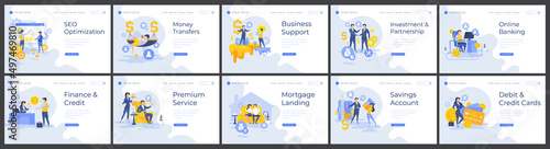 Landing page templates set business concepts with people characters. Modern flat design web page for website and mobile apps. Vector illustration