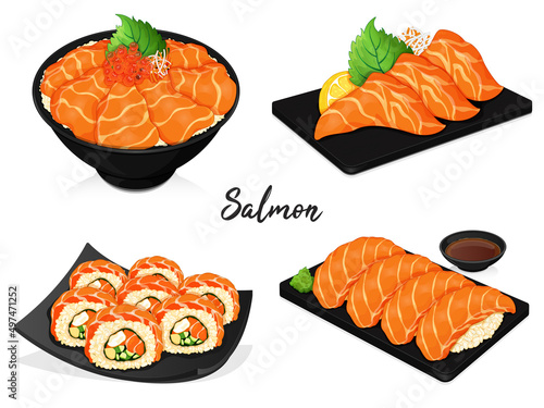Salmon sashimi menu varieties illustration vector.