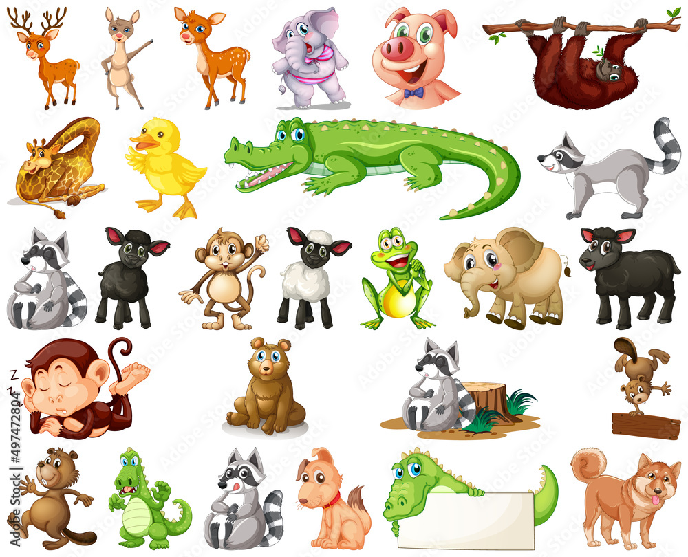 Obraz premium Set of animal cartoon character