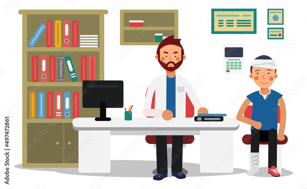Patient talking to doctor in his office. Medical consultation Patient talking to doctor in his office. Medical consultation