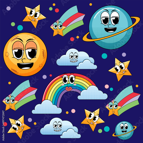 Seamless background with moon and stars